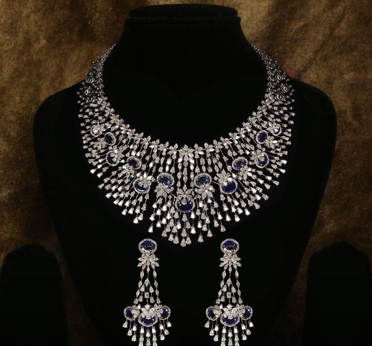Ursule Bridal Necklace Set — 18K white gold necklace set by Nyce Designz