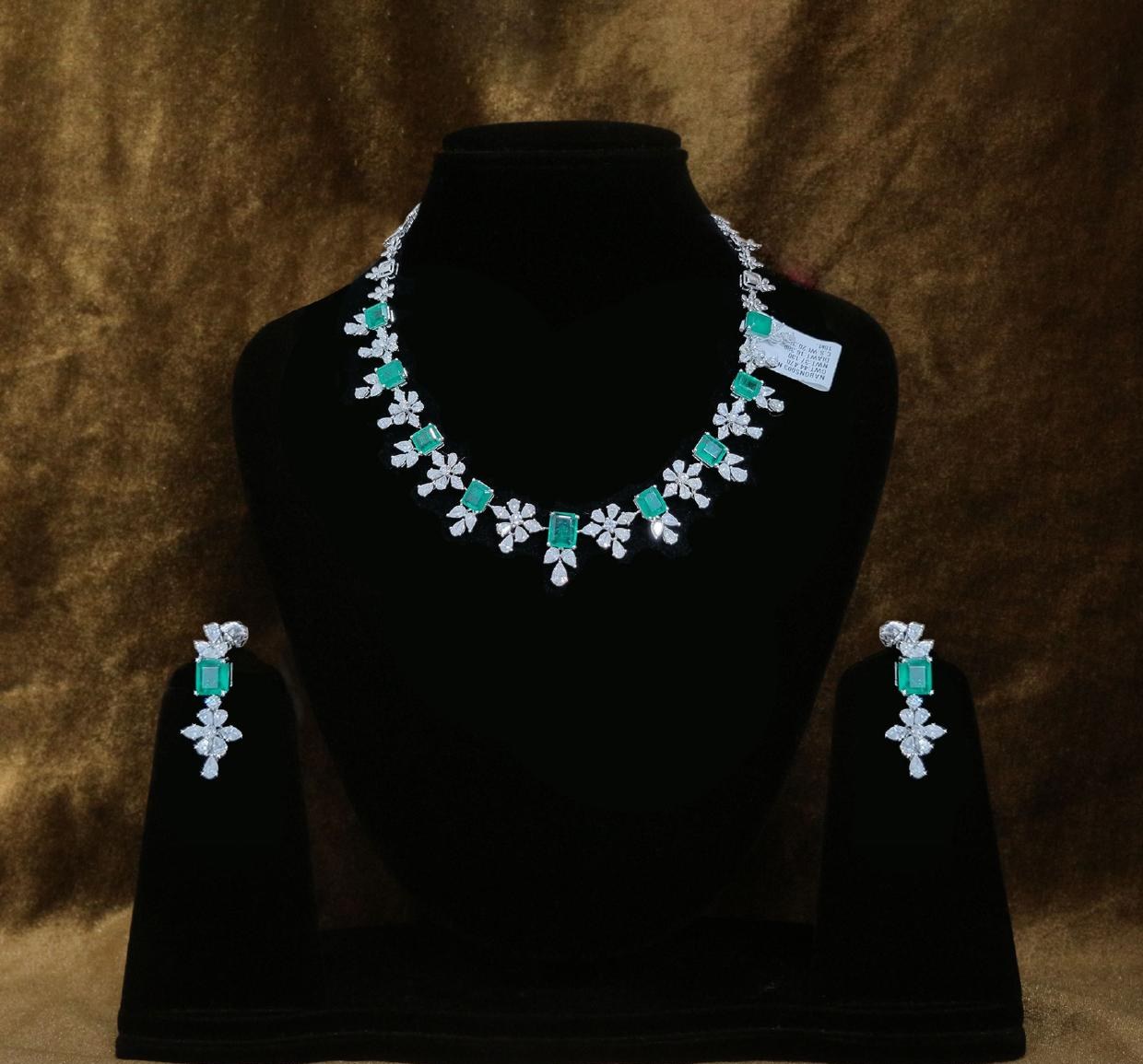 Zelie Emerald Necklace Set — 18K white gold necklace set by Nyce Designz