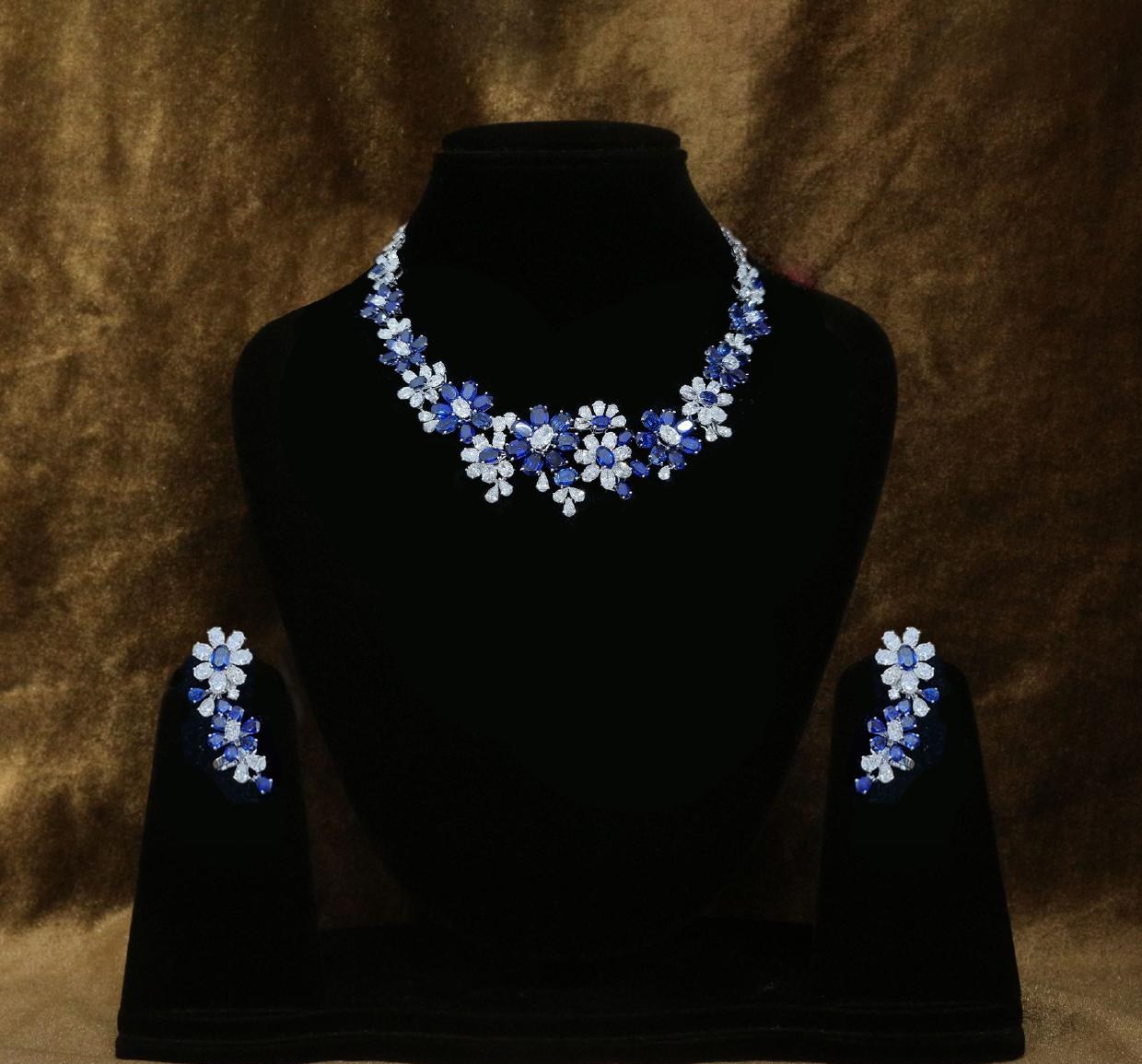 Noelle Sapphire Necklace Set — 18K white gold necklace set by Nyce Designz