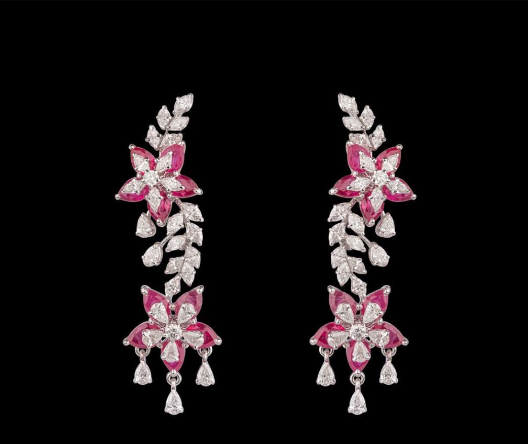 Genevieve Ruby Earrings — 18K two-tone gold (white & rose) earrings by Nyce Designz