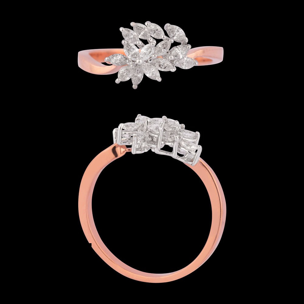 Anemone Marquise Ring — 18K rose gold diamond ring, top and side view