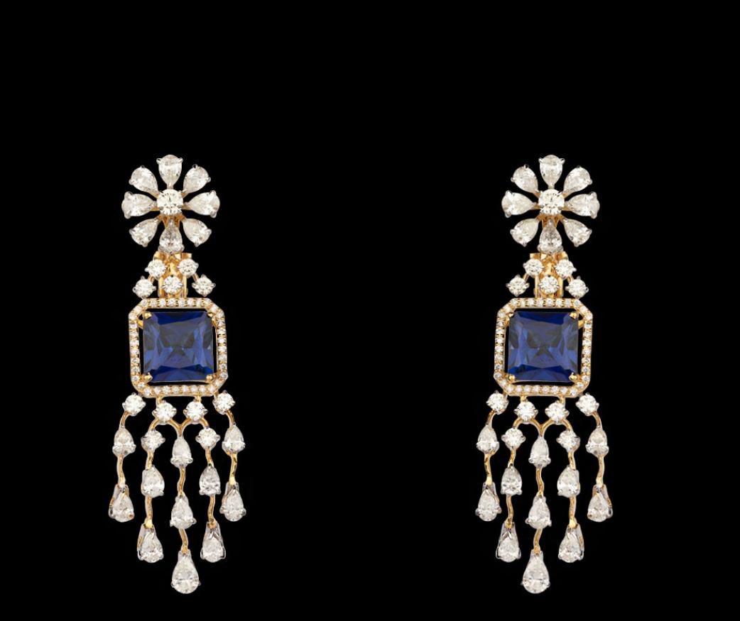 Undine Sapphire Earrings — 18K two-tone gold (white & yellow) earrings by Nyce Designz