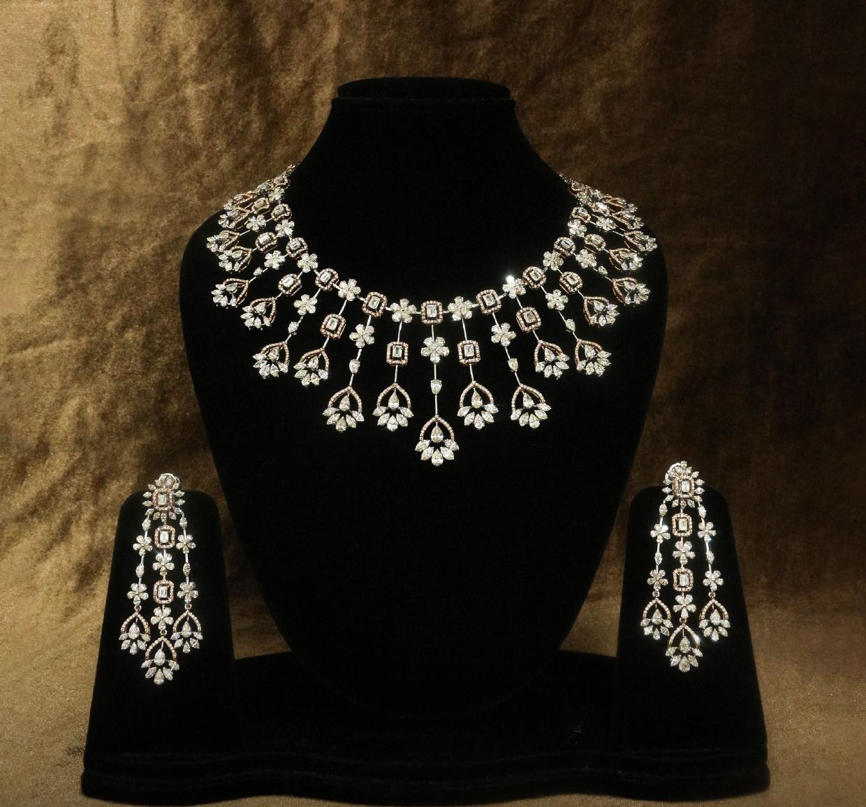 Fiora Bridal Necklace Set — 18K white gold necklace set by Nyce Designz