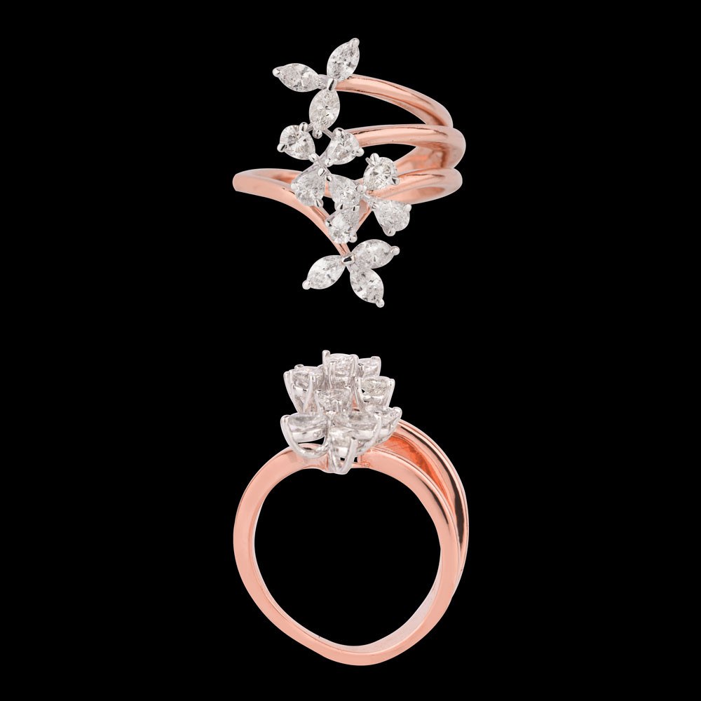 Vigne Wrap Diamond Ring — 18K rose gold diamond ring, top and side view