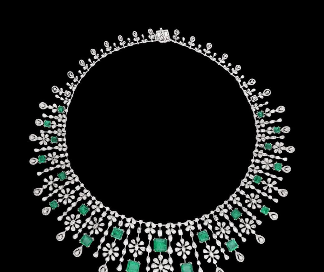 Blanchette Emerald Necklace — 18K white gold necklace by Nyce Designz