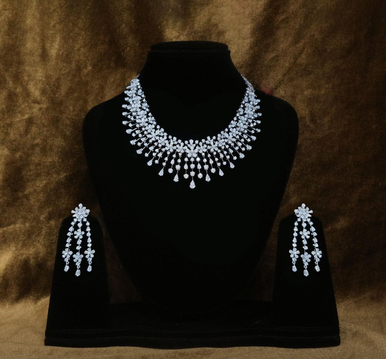 Aurore Bridal Necklace Set — 18K white gold necklace set by Nyce Designz
