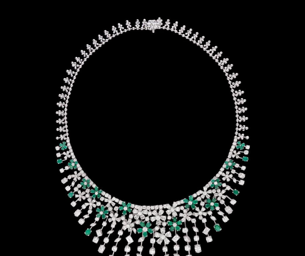 Wisteria Emerald Necklace — 18K white gold necklace by Nyce Designz