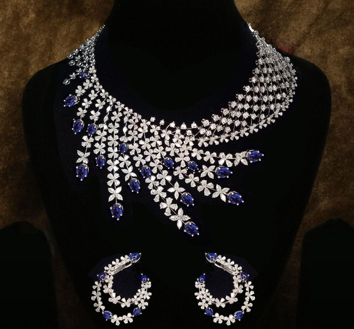 Verena Sapphire Necklace Set — 18K white gold necklace set by Nyce Designz