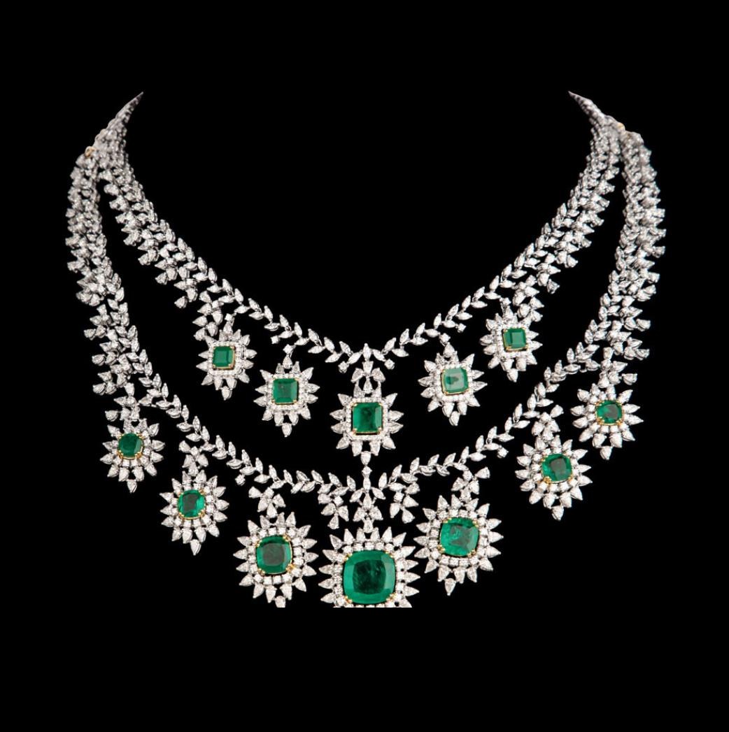 Severine Emerald Necklace — 18K white gold necklace by Nyce Designz