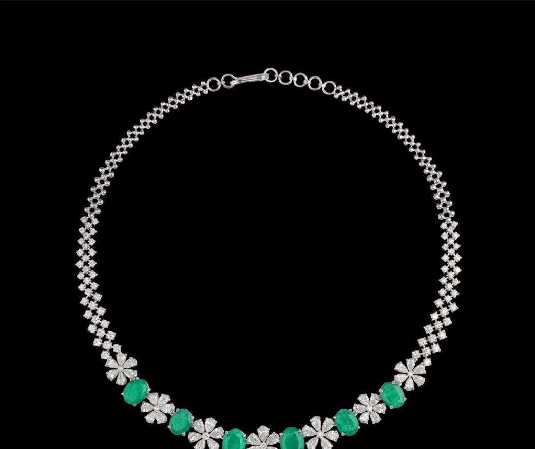 Opaline Emerald Necklace — 18K white gold necklace by Nyce Designz