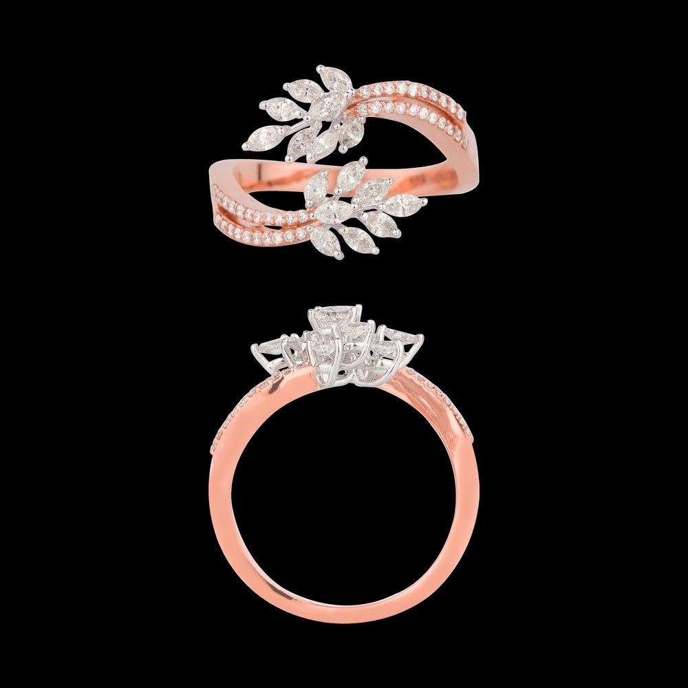Etoile Marquise Ring — 18K rose gold diamond ring, top and side view