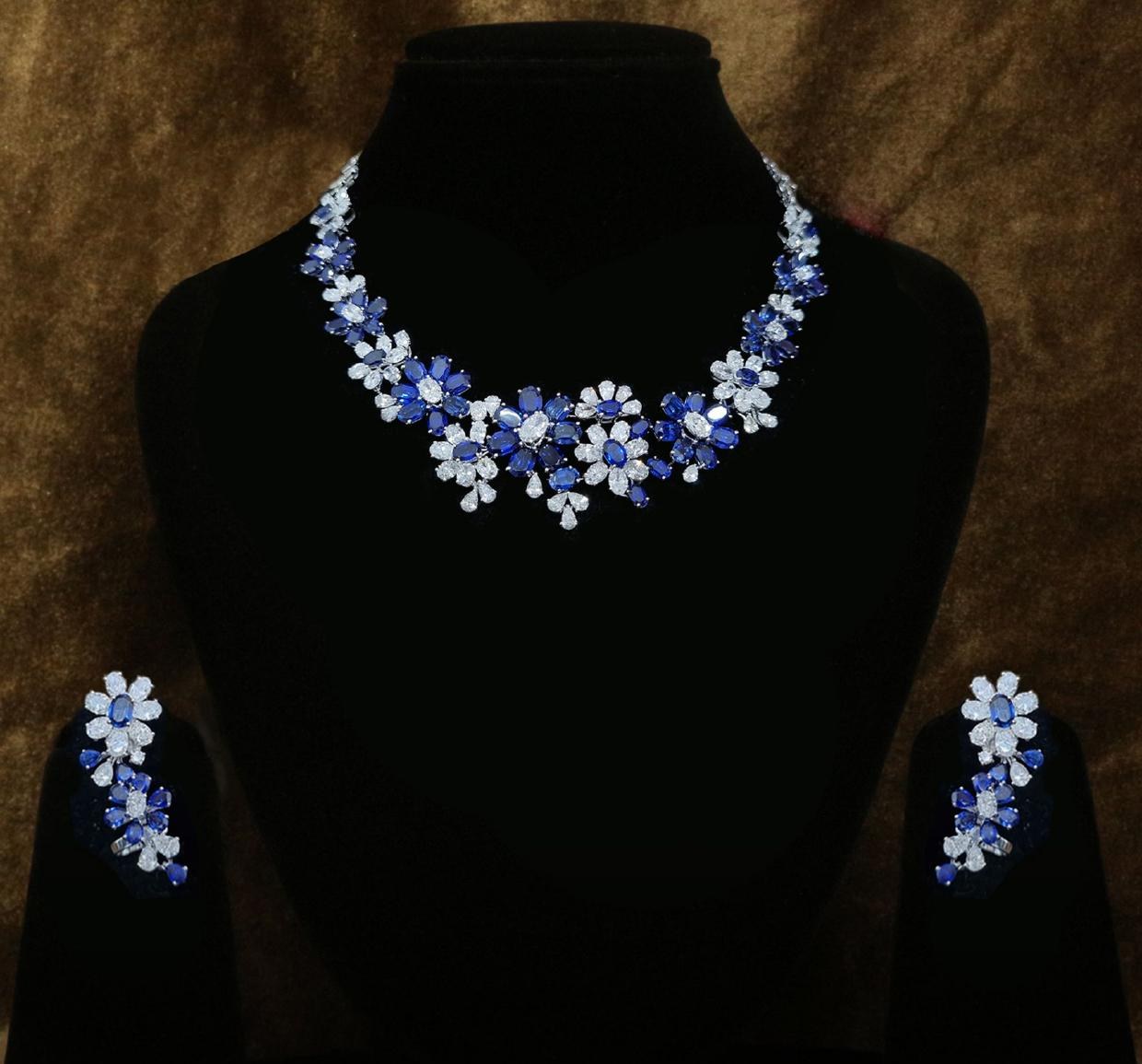 Calista Sapphire Necklace Set — 18K white gold necklace set by Nyce Designz