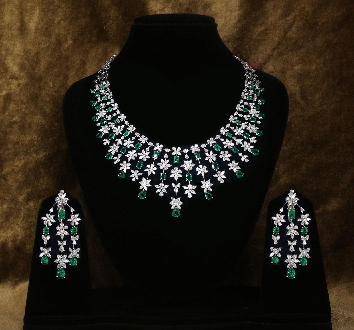 Perrine Emerald Necklace Set — 18K white gold necklace set by Nyce Designz