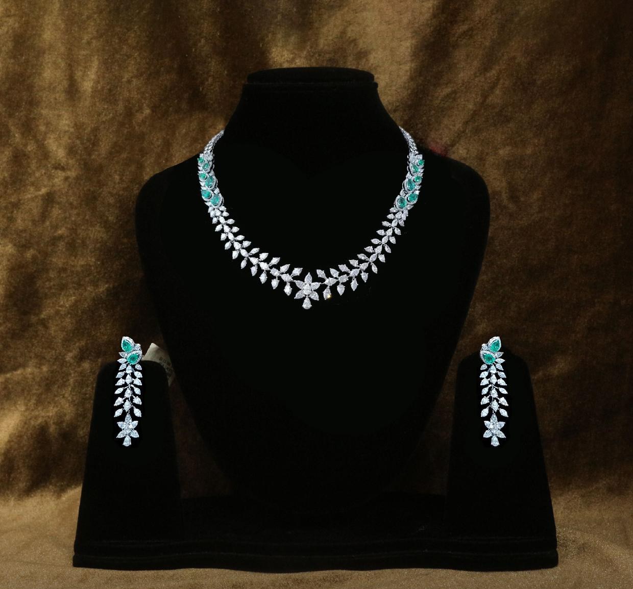 Belisse Emerald Necklace Set — 18K white gold necklace set by Nyce Designz