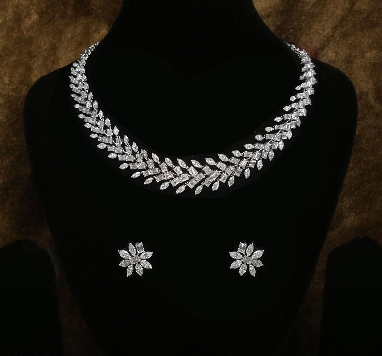 Wilhelmina Bridal Necklace Set — 18K white gold necklace set by Nyce Designz