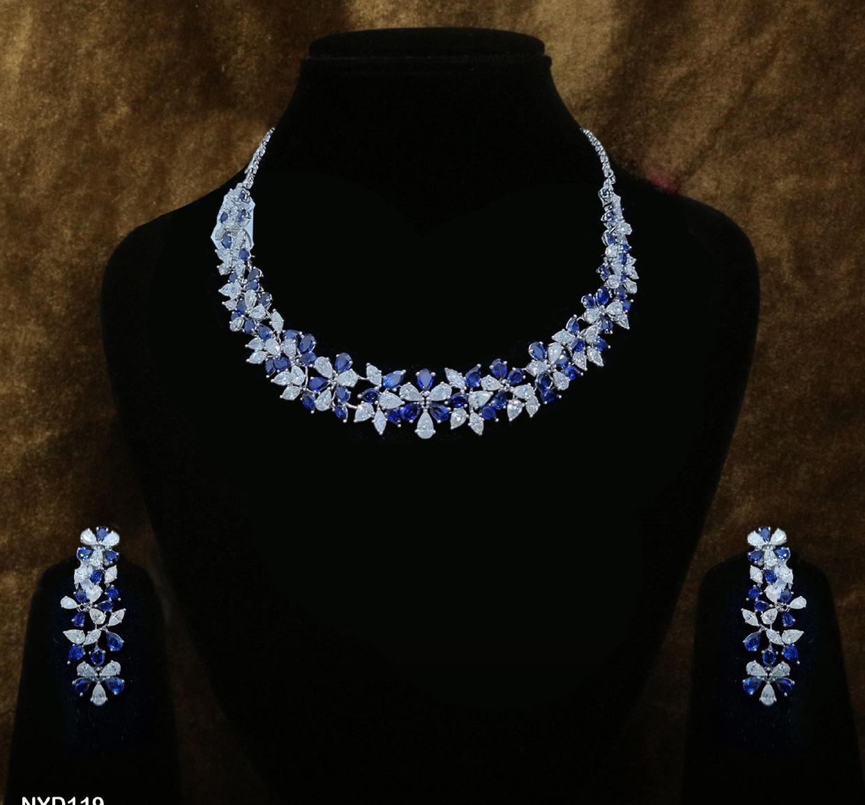 Halcyon Sapphire Necklace Set — 18K white gold necklace set by Nyce Designz