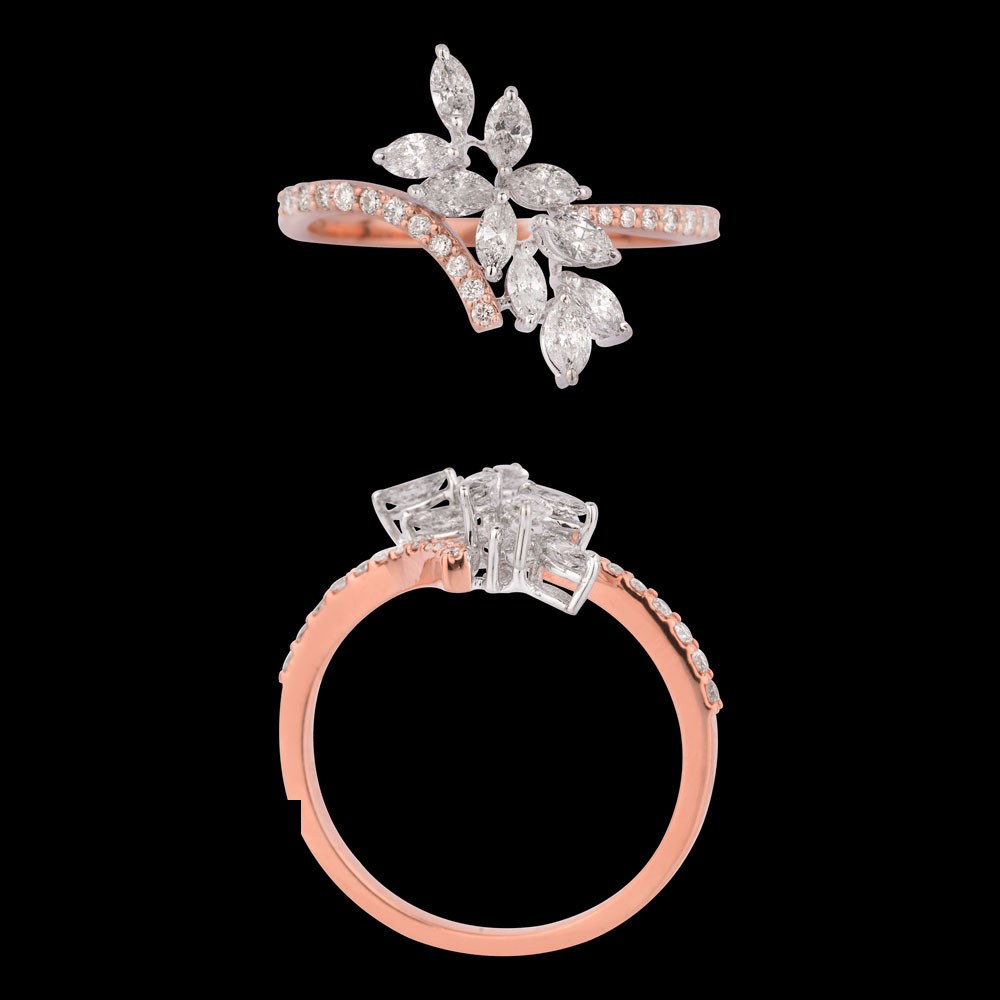 Nuage Marquise Floral Ring — 18K rose gold diamond ring, top and side view