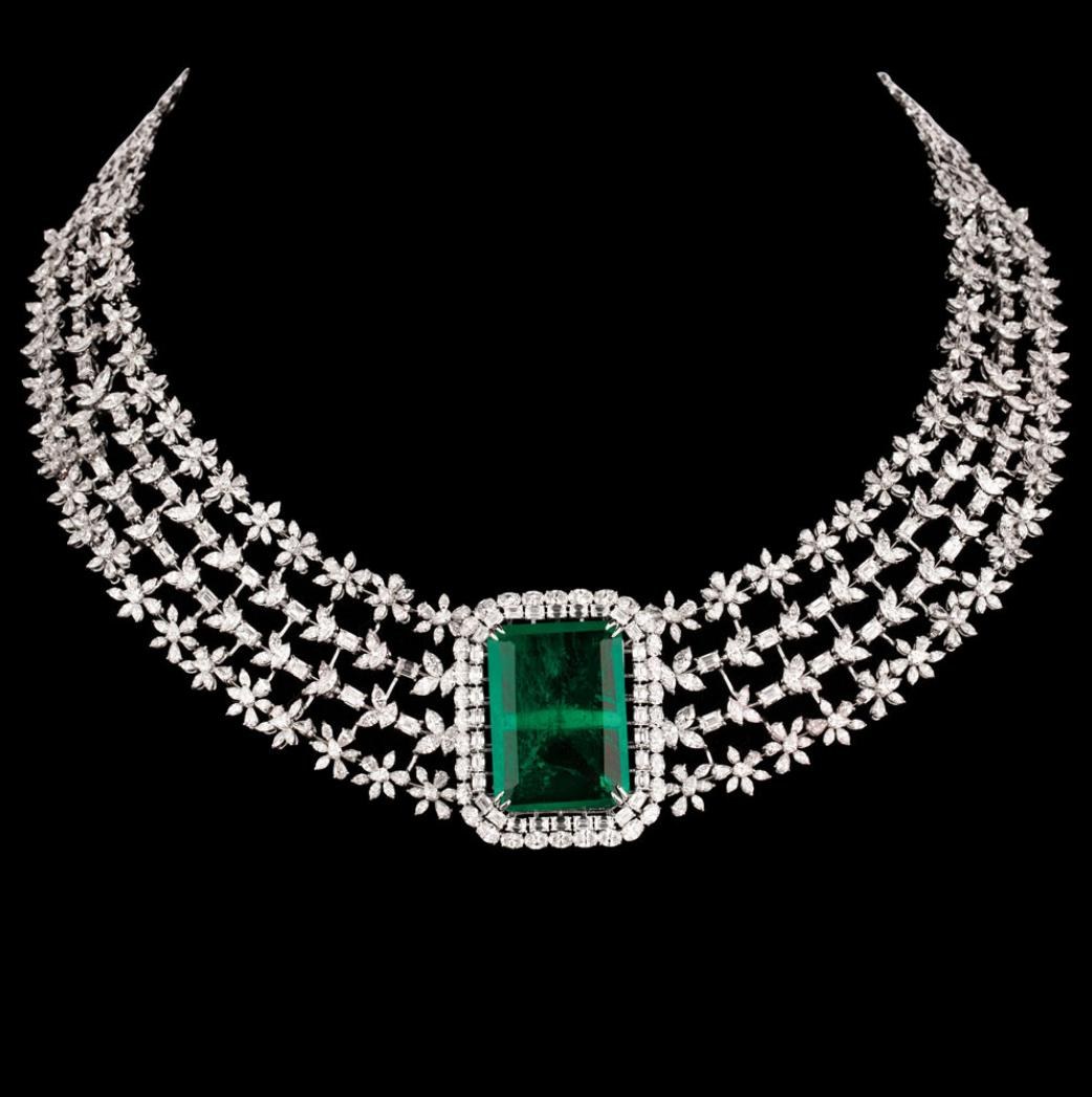Zephyrine Emerald Necklace — 18K white gold necklace by Nyce Designz