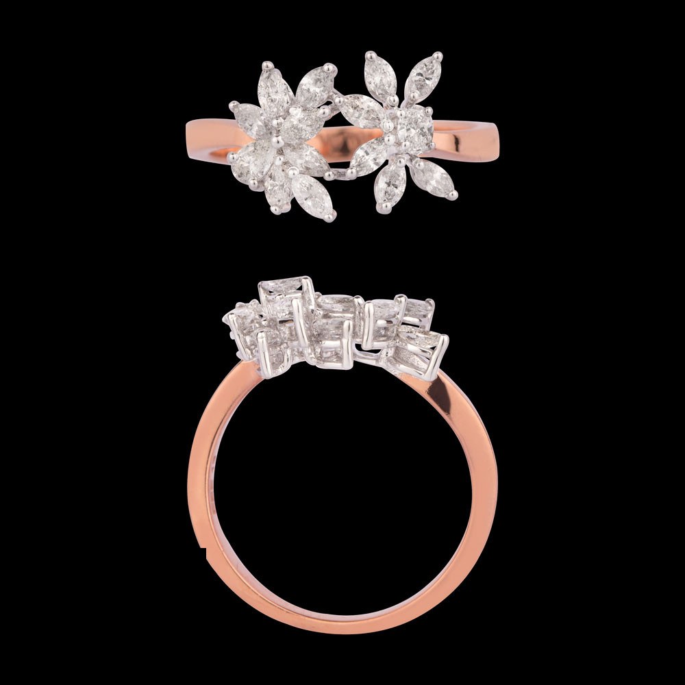 Colline Floral Diamond Ring — 18K rose gold diamond ring, top and side view