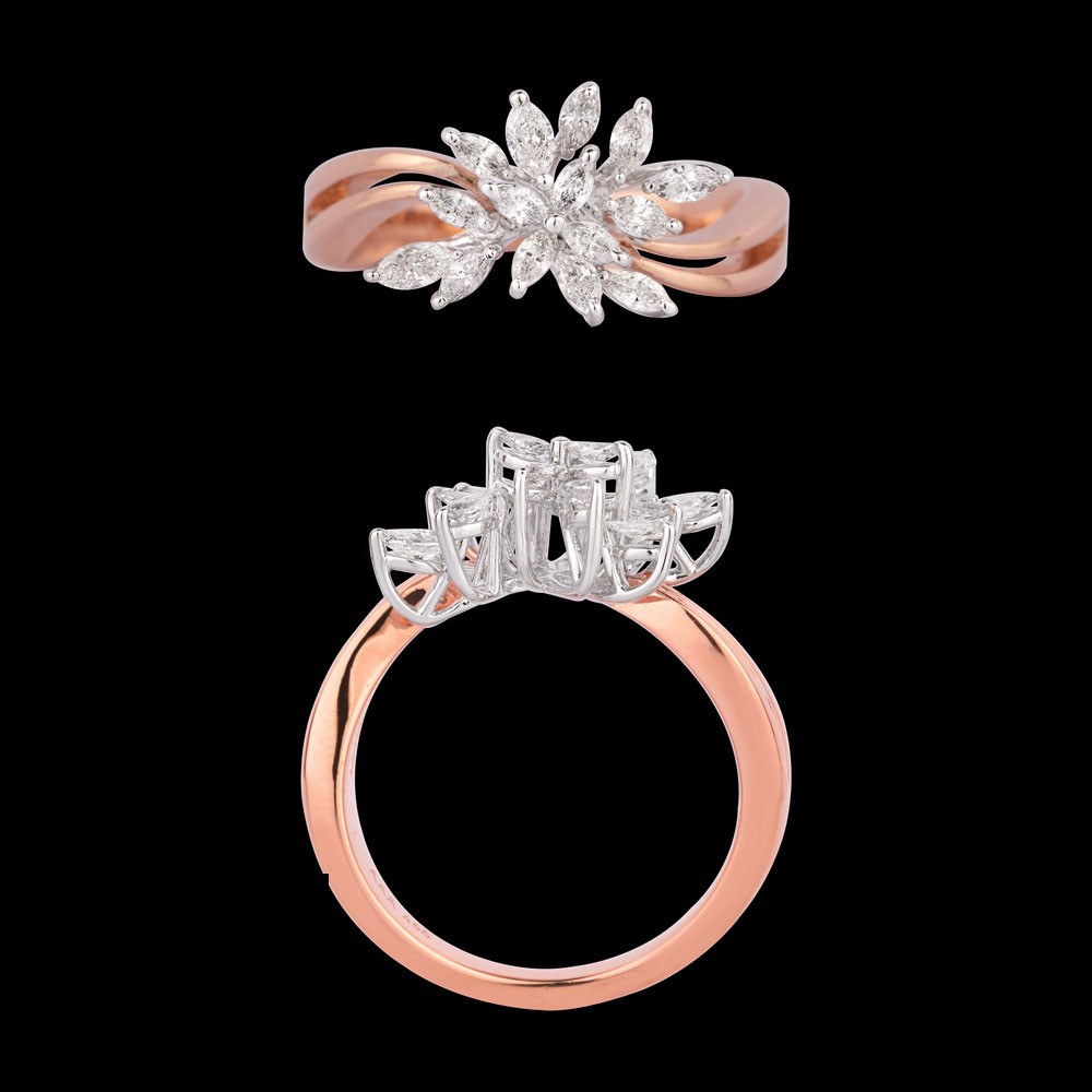 Sculpte Floral Diamond Ring — 18K rose gold diamond ring, top and side view