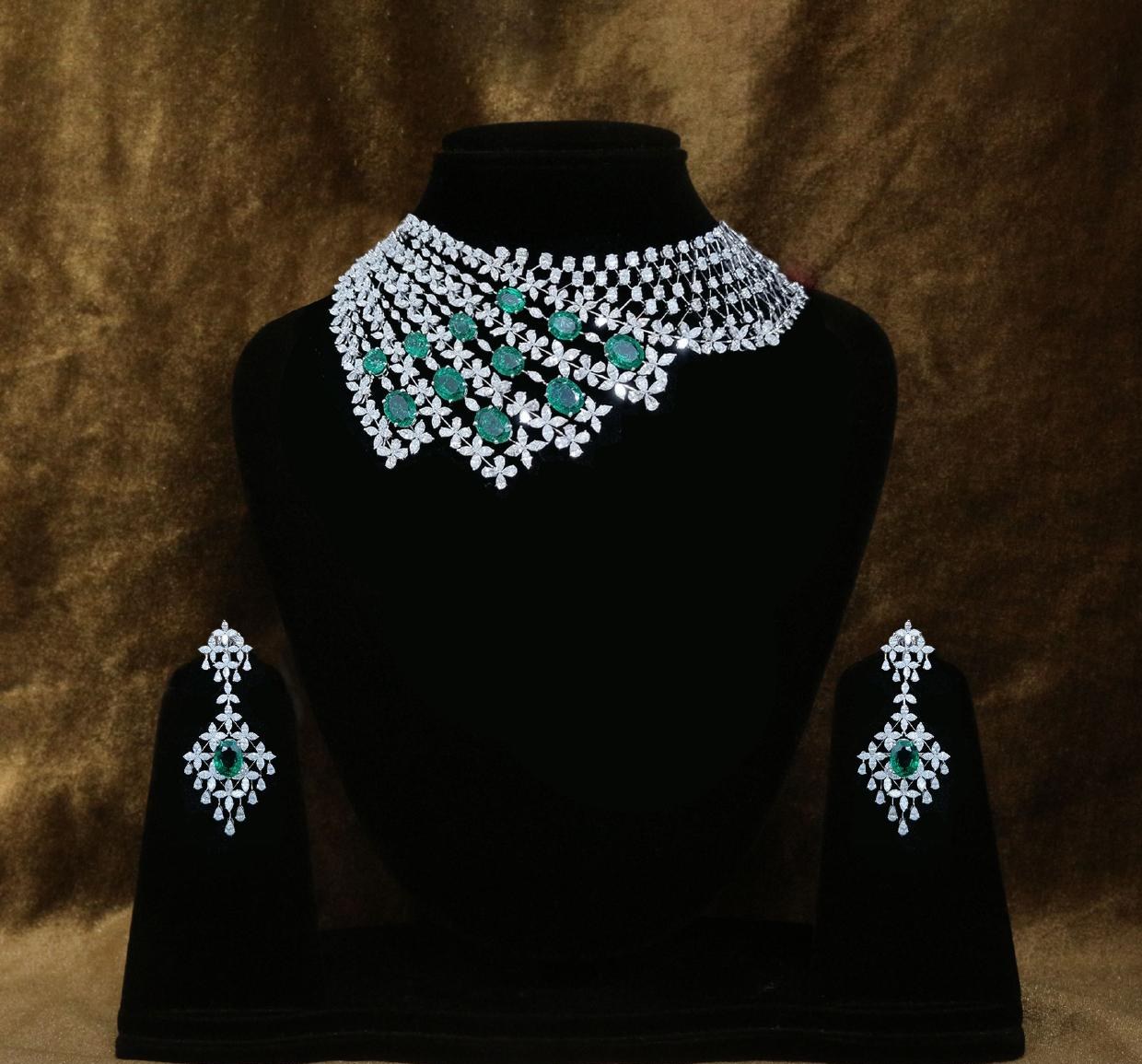 Brielle Emerald Necklace Set — 18K white gold necklace set by Nyce Designz