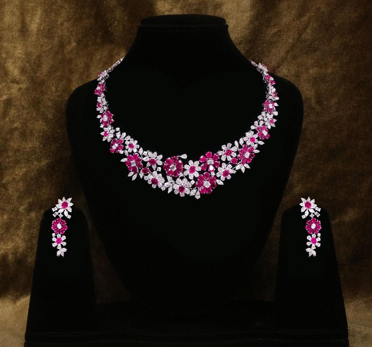 Quintessa Ruby Necklace Set — 18K white gold necklace set by Nyce Designz