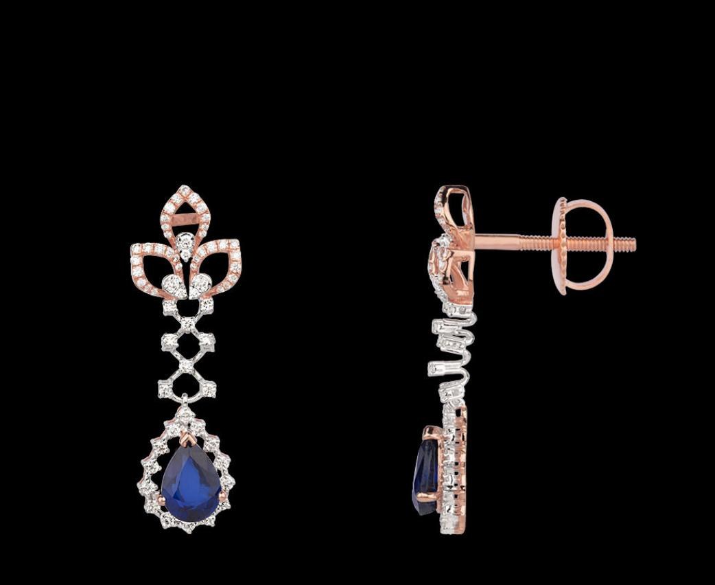 Celestine Sapphire Earrings — 18K two-tone gold (white & rose) earrings by Nyce Designz