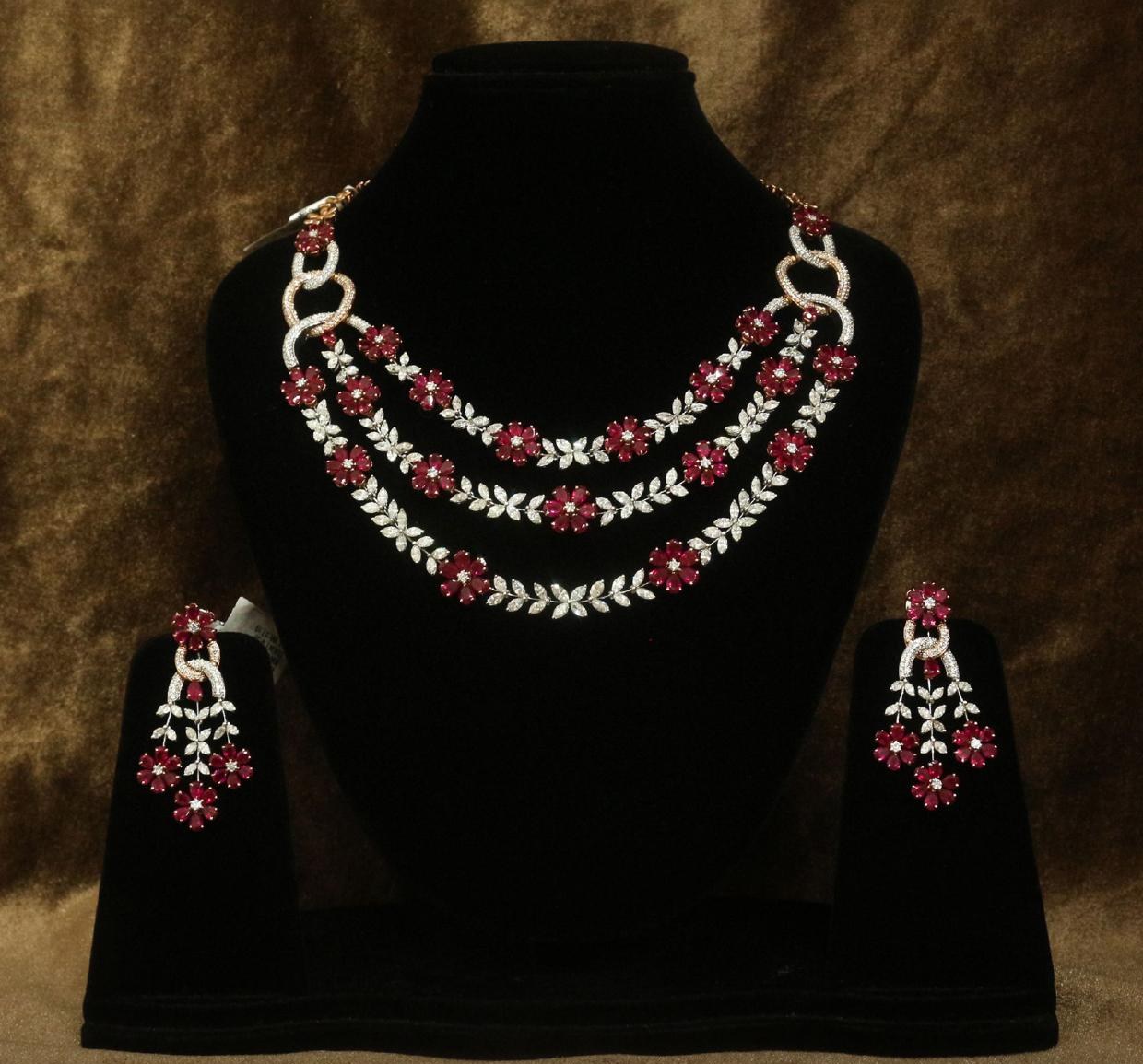 Kalinda Ruby Necklace Set — 18K white gold necklace set by Nyce Designz