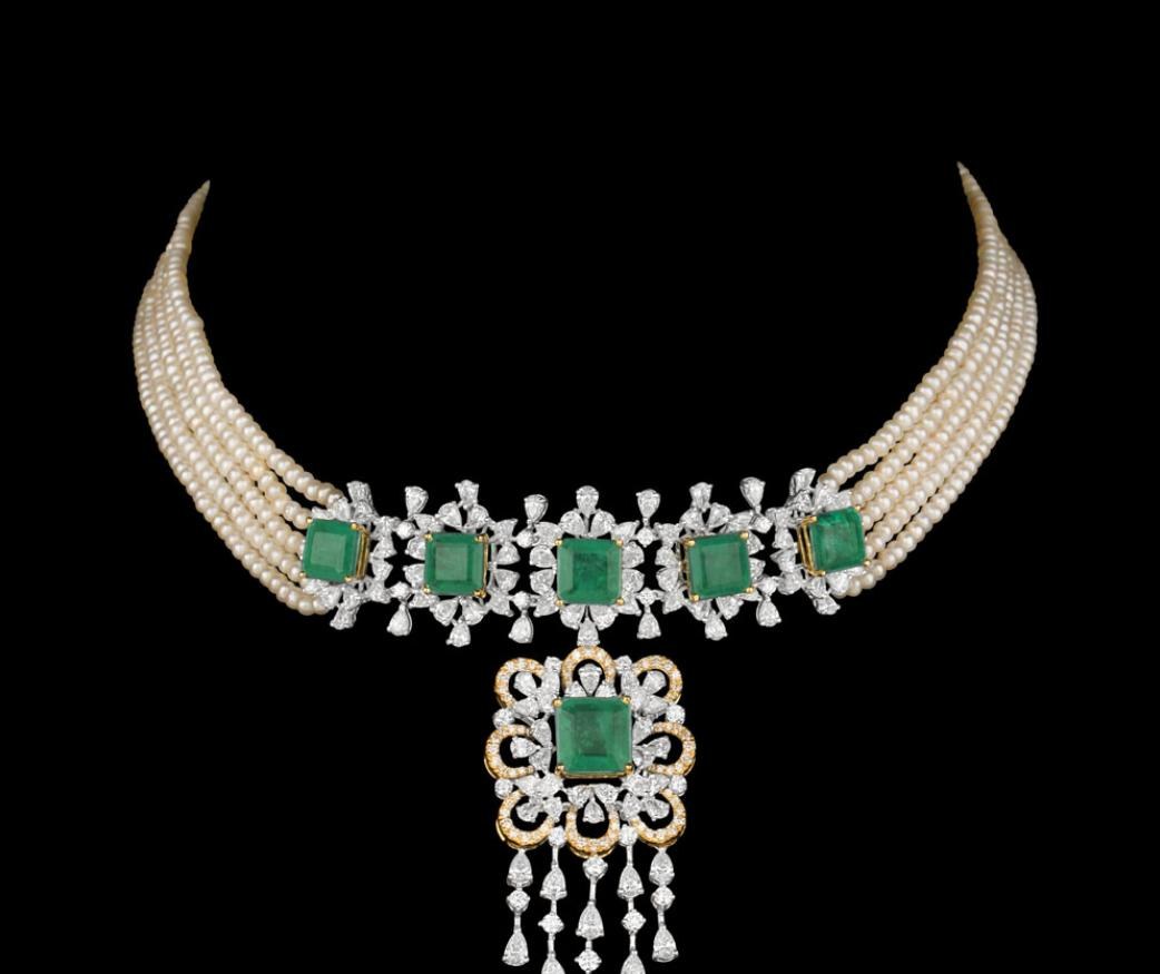 Aurore Emerald Necklace — 18K two-tone gold (white & yellow) necklace by Nyce Designz
